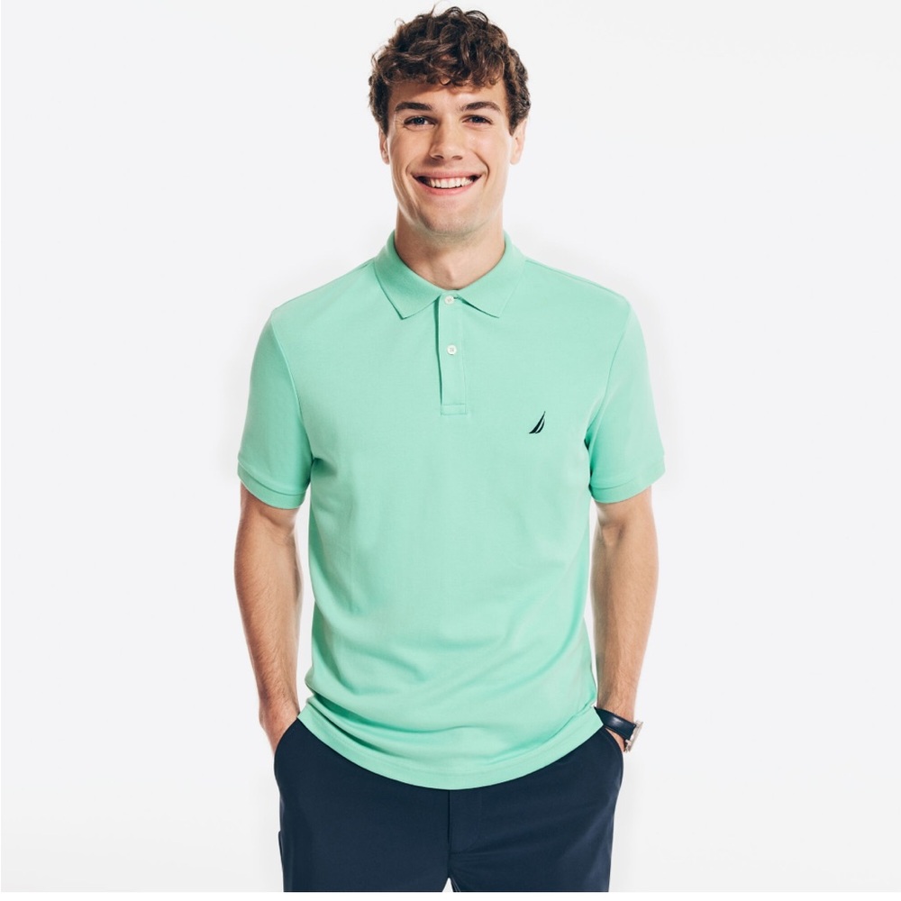 Nautica Green Polo Shirt Classic Fit Premium Cotton